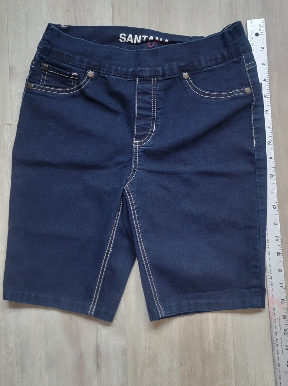 Santana Navy Denim Stretchy Bermuda Shorts